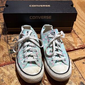 Converse Light Blue Sneakers with Pink and White Stars